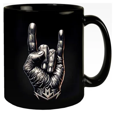 Produktbild von Schwarze Heavy Metal Zeichen Tasse mit Rock-Horn Geste für Musikliebhaber