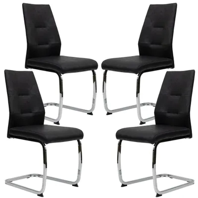Produktbild von Moderne Esszimmerstühle in Lederoptik - gepolsterte Freischwinger mit robustem Metallgestell - pflegeleichte Schwingstühle mit atmungsaktiver Oberfläche,Menge:4 St.;Farbe:Schwarz mit Chrombeinen