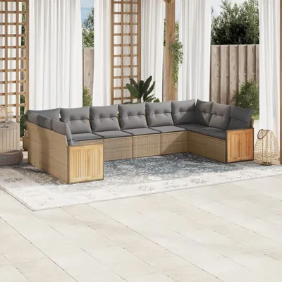 Produktbild von 10-tlg. Garten-Sofagarnitur mit Kissen Beige Poly Rattan 3260407