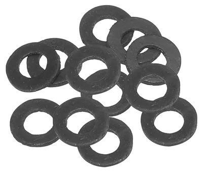 Produktbild von 12 Gummiringe, schwarz, 5 mm Innendurchmesser, 11 mm Außendurchmesser, 1 mm dick.