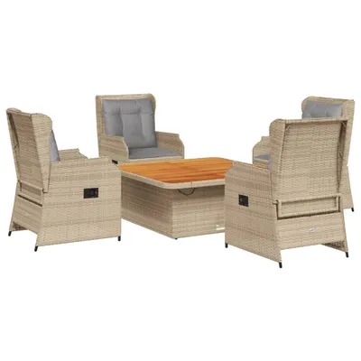 Image de set de jardin lounge 5 pièces avec coussins Beige Poly Rattan