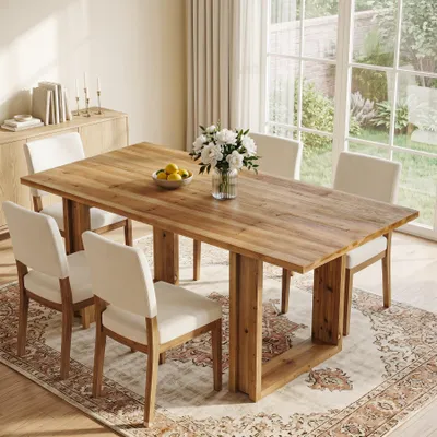 Produktbild von Esstisch, 160 cm rechteckiger Küchentisch für 6 Personen, mit robusten Beinen, für Esszimmer und Wohnzimmer, rustikales Braun