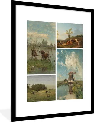 Produktbild von MuchoWow® Gerahmtes Poster Kunst - Niederlande - Collage 60x80 cm - Poster mit Schwarzem Bilderrahmen Wandposter Rahmen Foto Bilder - Wohnzimmer - Dekorationen - Prämie