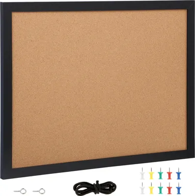 Zdjęcie produktu dla Dwustronna tablica korkowa SucceBuy 24 x 18 cali, tablica do przypinania z ramą MDF i 10 pinezkami do rysowania do dekoracji w biurze, domu i szkole