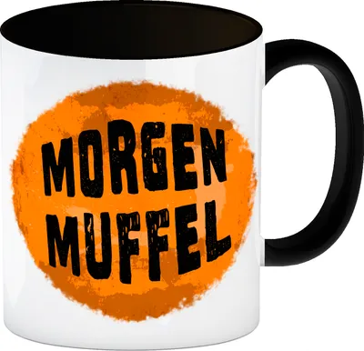 Produktbild von Morgenmuffel Kaffeebecher Henkel und Innenseite Schwarz