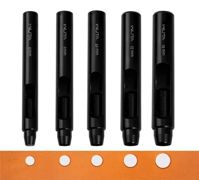 Obrázok produktu pre Sada dierovacích nástavcov, 5 kusov, na kožené remienky hodiniek a tesniace pásy, priemer: 6 + 8 + 10 + 12 + 15 mm, farba: čierna