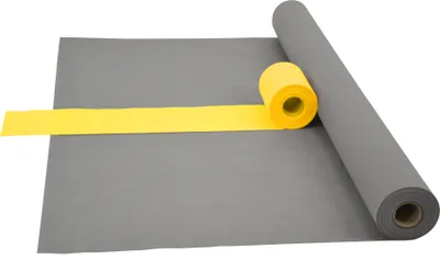 Produktbild von Sensalux Kombi-Set 1 Tischdeckenrolle 1,5m x 25m grau + Tischläufer 15cm gelb