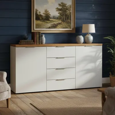 Image de Satriano - Buffet, 180x43x89h cm Blanc Brillant, 4 Étagères  Italy