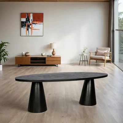 Produktbild von Zita Home, ovaler Esstisch, Doppelsäulenfüße, 200 cm, schwarz, Mangoholz