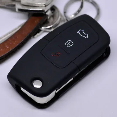 Produktbild von Auto Schlüssel Hülle Silikon Schutz Cover Schwarz kompatibel mit Ford Focus Fiesta Ecosport S-Max Kuga C-Max 3 Tasten Klappschlüssel