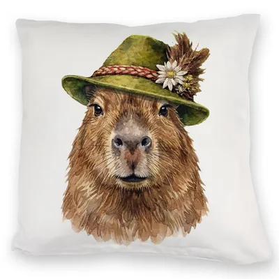Produktbild von Capybara mit alpenländischem Trachtenhut Kuschelkissen