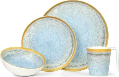 Produktbild von Camping Geschirr Set 1 Person 4-teilig | Melamin | Picknick Geschirrset | Campinggeschirr Crystal Blue Design