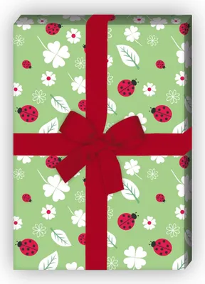 Produktbild von Glücks bringendes Geschenkpapier mit Marienkäfern und Klee, grün - G8183, 32 x 48cm