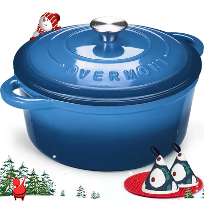 Productafbeelding van Overmont Schmortopf, gietijzeren braadpan, 26 cm - Emaille braadpan met deksel, geschikt voor de oven, in blauw