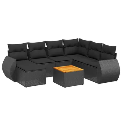 Produktbild von vidaXL 8-tlg. Garten-Sofagarnitur mit Kissen Schwarz Poly Rattan