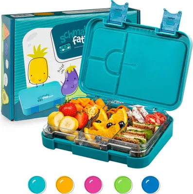 Image de Schmatzfatz Lunch Box Enfant, Boite Repas Compartiment, Boite à Lunch Bento Colorée, Boite a Gouter Enfant Sans BPA, Boite Dejeuners Etanche et Lavable au Lave-vaisselle, Boite Dejeuner et Tartine