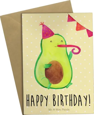 Produktbild von Mr. & Mrs. Panda Glückwunschkarte Avocado Geburtstag - Gelb Pastell - Geschenk, Frucht, osterkarten, einladungskarten, Grußkarte, Alles Gute, Happy Birthday, Party