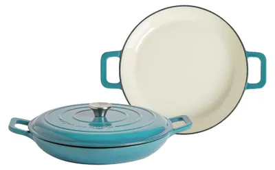 Produktbild von Flache Auflaufformen aus Gusseisen – 2,3 l – Blaugrün-Ombre – 2er-Pack
