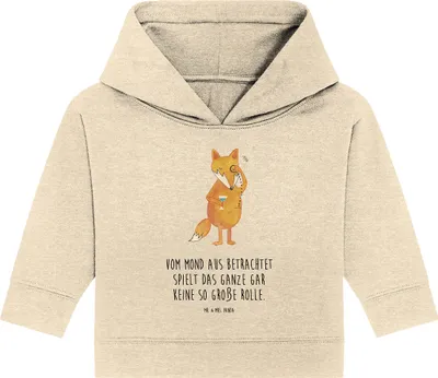 Produktbild von Mr. & Mrs. Panda Organic Baby Hoodie Fuchs Lord 12. - 18. Monat - Natural Raw - Geschenk, Neugierig, Mond, Cocktail, Kapuzenshirt, Kapuzensweatshirt, Schick, Monokel