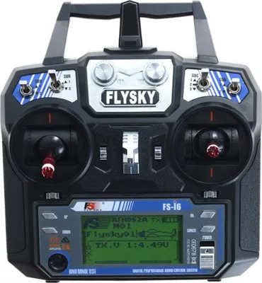A studio shot of a remote control transmitter for an RC vehicle.