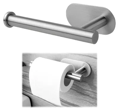 Produktbild von Toilettenpapierhalter ohne Bohren, Edelstahl selbstklebend, Abrollbremse für einhändiges Abreißen, modernes Design für WC, Silber
