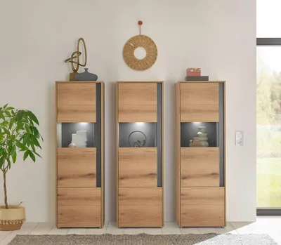 Produktbild von Wohnwand Eiche 190 cm 3-teilig Nr 17 mit Beleuchtung Boston