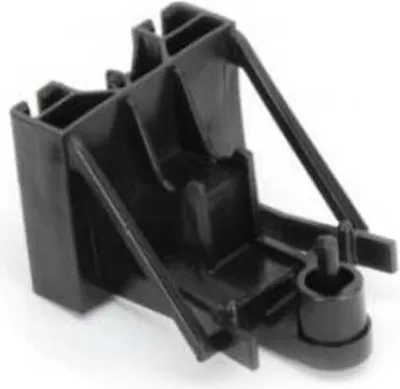A black plastic trailer hitch for a Bruder tractor.