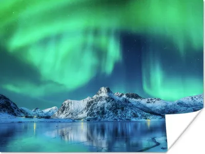 Produktbild von MuchoWow® Poster Nordlichter - Berg - Schnee 160x120 cm - Foto Plakat