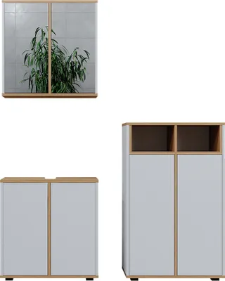 Image de Ensemble meubles bain Vicco Didi Blanc/Artisan 3 pièces, armoire de milieu avec 2 portes, Model 49394