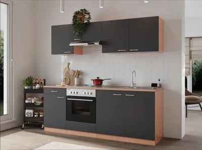 Produktbild von Küche Küchenzeile Küchenblock Einbauküche Buche Grau Gerda 210 cm Respekta