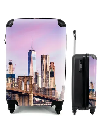 Produktbild von MuchoWow® Koffer Handgepäck Trolley Rollkoffer Kleine Reisekoffer mit 4 Rollen - Brooklyn Bridge und die New Yorker Skyline - Cabin Size < 55x40x23 cm & 55x40x20 cm - Fotokoffer - Kabinenkoffer - Boardgepäck - Reise-Box - Reisekoffer - Reisegepäck - Koffer mit Bild - Trolley für Kinder