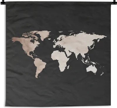 Produktbild von MuchoWow® Wandteppich Wandbehang Weltkarte - Aquarell - Schwarz 150x150 cm Tapisserie Dekoration Wandtuch - Wohnaccessoires - Modernes