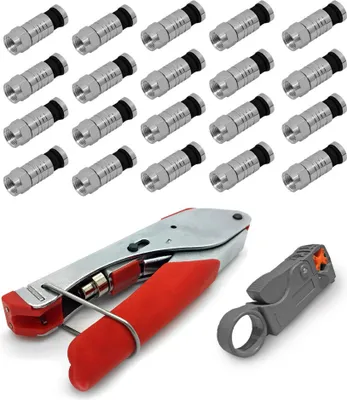Produktbild von ARLI Kompressionszange + Abisolierer + 20x F-Kompressionsstecker 7 – 7,5 mm – Crimpzange Set für SAT & Koaxkabel