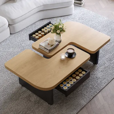 Produktbild von STILVORA Couchtisch Kaffeetisch mit LED-Design,Beistelltisch mit 2-in-1-Design,aus umweltfreundlichem Holz,höhenverstellbare Füße,Natur