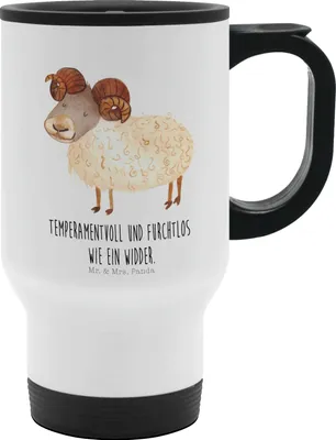 Produktbild von Mr. & Mrs. Panda thermosbecher Sternzeichen Widder - Weiß - Geschenk, Teebecher, Bock, To Go Becher, Kaffeebecher, Geburtstag April, Kaffee-Thermobecher, März, Schafbock