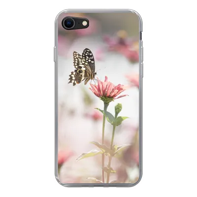 Produktbild von MuchoWow® Handyhülle Schutzhülle Hülle für iPhone 8 Schmetterling - Blume - Rosa Silikon Softcase Handy Hülle - Schutzhaube