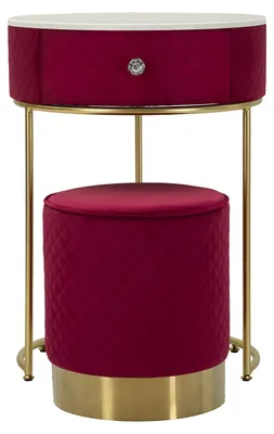 Imagen del producto de Tocador de terciopelo rojo con estuche de terciopelo y estructura dorada, de 2 piezas – Muebles elegantes para el dormitorio