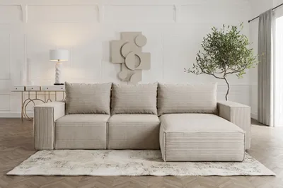 Produktbild von Ecksofa Sofa mit Schlaffunktion ESTELLE in Stoff Poso Beige Ottomane Rechts