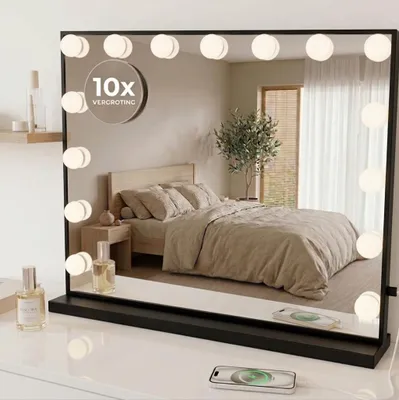 Productafbeelding van OMNIEXA Hollywood Spiegel 58×46cm – 15 LED Lampen – 3 Lichtkleuren – Dimbaar – 10x Vergroting – USB-C