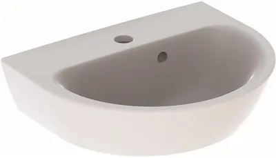 Produktbild von Geberit Renova Handwaschbecken, 1 Hahnloch, asymmetrischer Überlauf, Breite: 45cm, 500.375.01.8