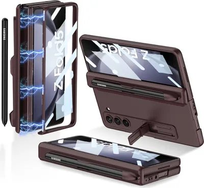 Produktbild von Hülle für Samsung Galaxy Z Fold 5 mit Bildschirmschutz und Stiftschlitz Magnetische Scharnierschutz Ständer Schutzhülle Rot