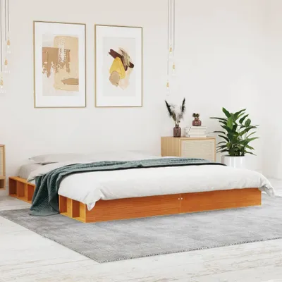Image de vidaXL Lit en bois massif sans matelas pin brun cireux 200x200