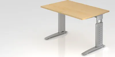 Produktbild von Schreibtisch Mauri | Ahorn | Silber Gestell | BxT 120x80cm | Arbeitshöhe 68-86cm | höhenjustierbar, 2cm Raster | C-Fuß-Gestell | Rechteckform