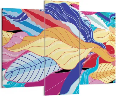 Produktbild von Bild auf Leinwand - Leinwandbild - 3 Teile - Muster Blätter bunt - 130x100cm - Wand Bild - Wanddeko - Wandbilder - Leinwanddruck - Bilder - Wanddekoration - Leinwand bilder - Wandbild - CB130x100-4269