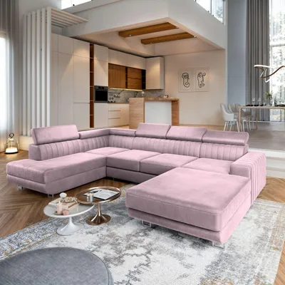 Produktbild von Masseno Ecksofa SIENA L-S mit Schlaffunktion U-Form, Sofa mit Bettkasten, Wohnzimmersofa, Couch, Soffa, Bettsofa, Couchgarnitur- Lila, MONOLITH 62