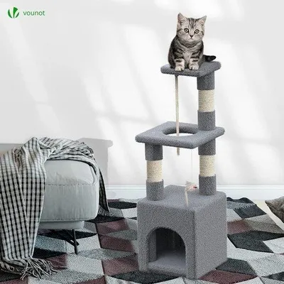 Immagine prodotto di Piccola casetta per gatti con piattaforma e tana, 88 cm, grigia, robusta
