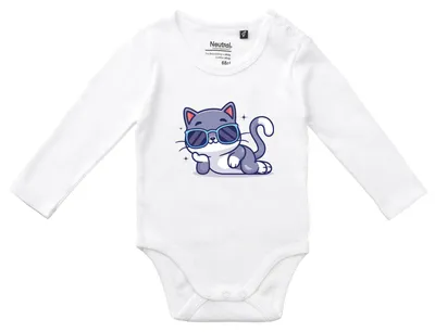 Produktbild von Huuraa Baby Body Cool Cat Comic 62 White Baumwolle Fairtrade Langarmbody Geschenkidee