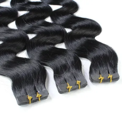 Obrázok produktu pre hair2heart Tape Extensions Ľudské vlasy vlnité - 10 pások 2,5 g 60 cm čierne