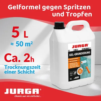Produktbild von Jurga Tiefgrund LF 5 L, GEL GRUND KEIN TROPFEN, Grundierung für Wand & Boden, Innen & Außen, für Rigips, Gipskarton, Beton, Estrich, Putz, OSB-Platten