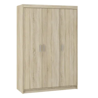 Image de Armoire à portes battantes ELENA 3D chêne Sonoma avec poignées argent mat - Armoire 130 cm avec 3 portes lisses